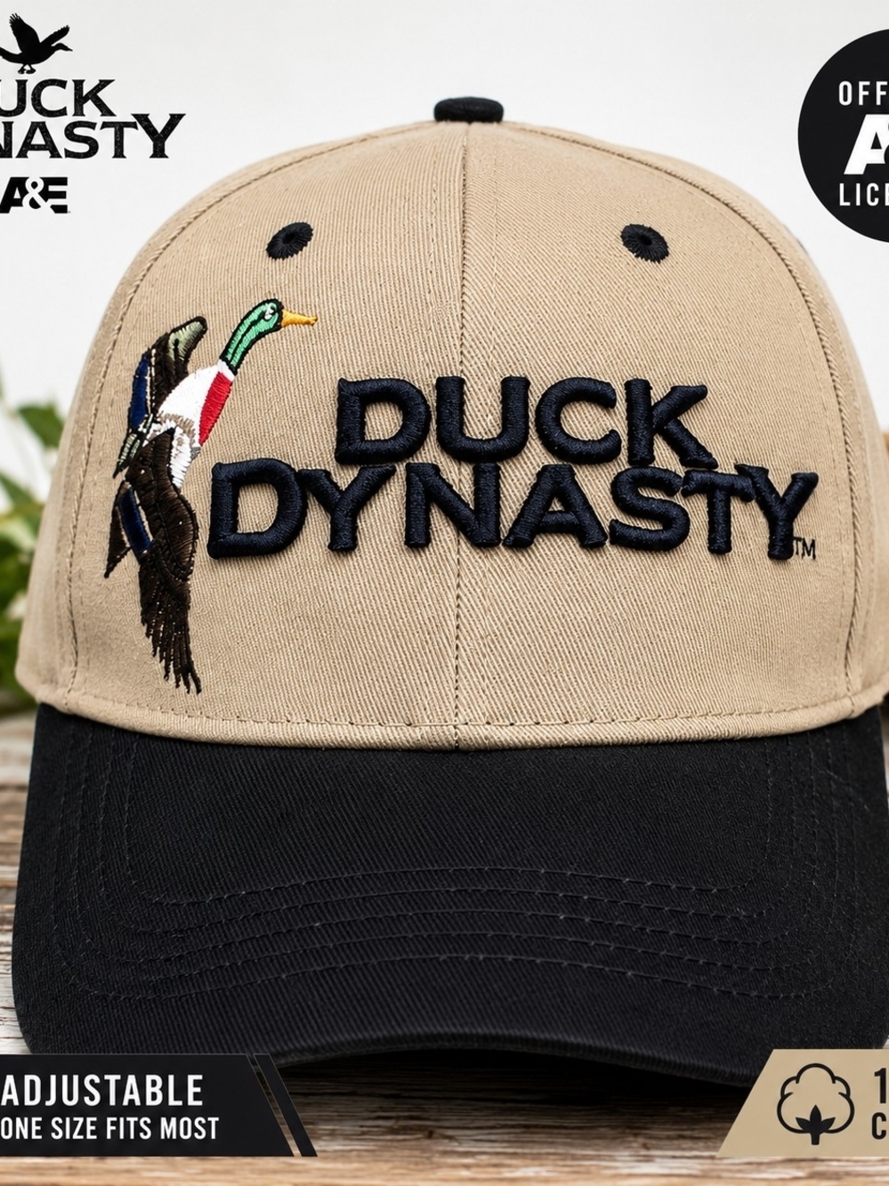 Duck Dynasty A&E Embroidered Adjustable Baseball Cap Hat Khaki Black Hunting